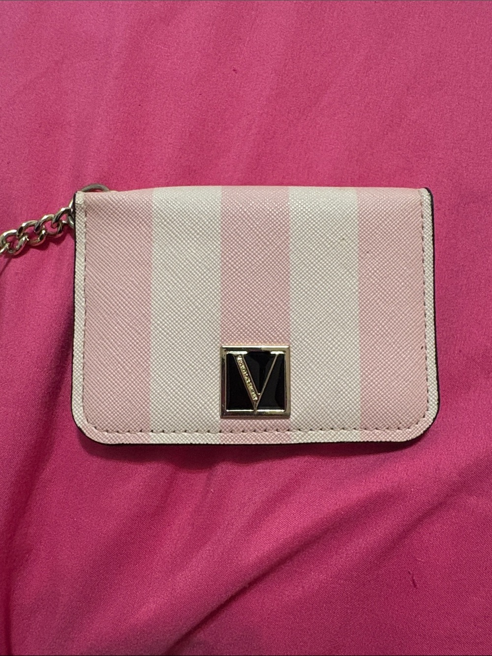 Victoria's Secret Pink & White Striped Chain Wallet with V Logo